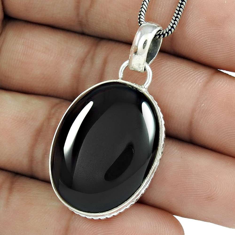 Gift For Her 925 Sterling Silver Natural Onyx Gemstone Pendant Ethnic F18