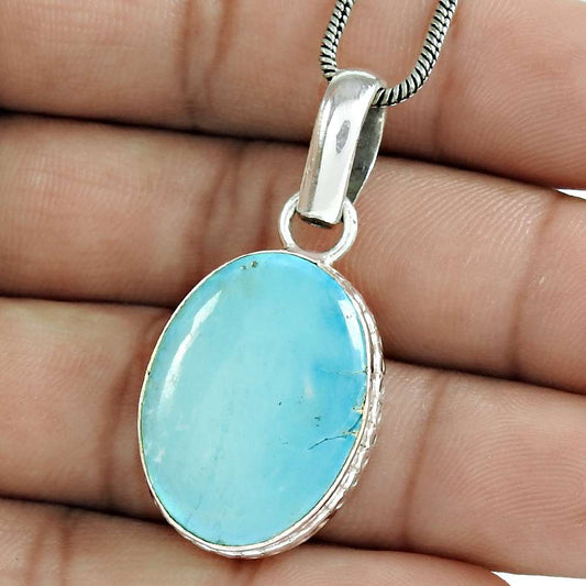 Natural Turquoise Gemstone Pendant 925 Sterling Silver Indian Jewelry R5