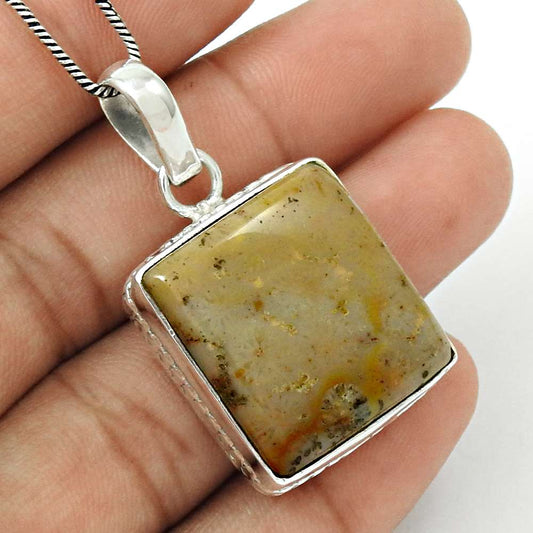 Gift For Her 925 Silver Natural Ocean Jasper Gemstone Pendant Stylish B36