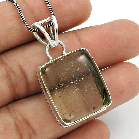 Birthday Gift For Her Natural Rutile Quartz Pendant Ethnic 925 Silver C36