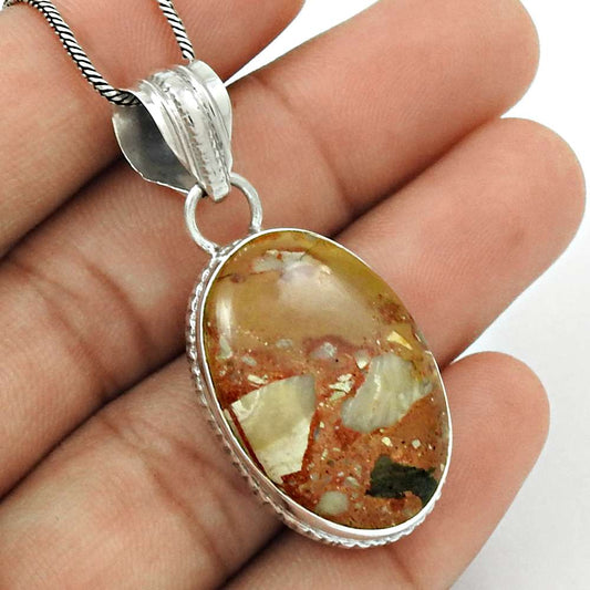 Wedding Gift For Her 925 Silver Natural Rosetta Gemstone Pendant Vintage D36