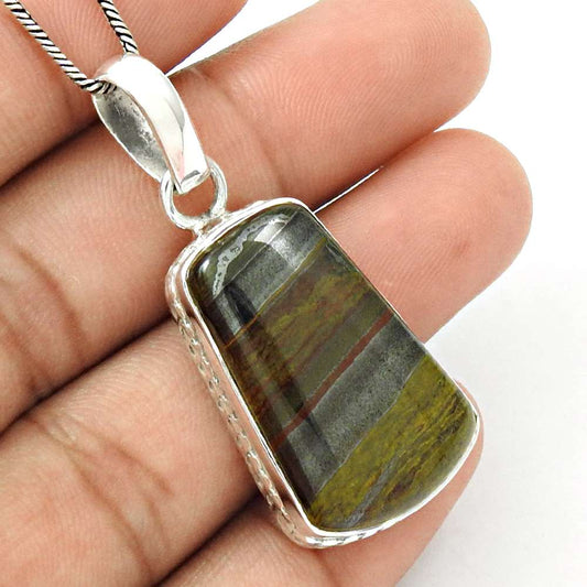 Natural Tiger'S Eye Gemstone 925 Sterling Silver Pendant Tribal For Women E36