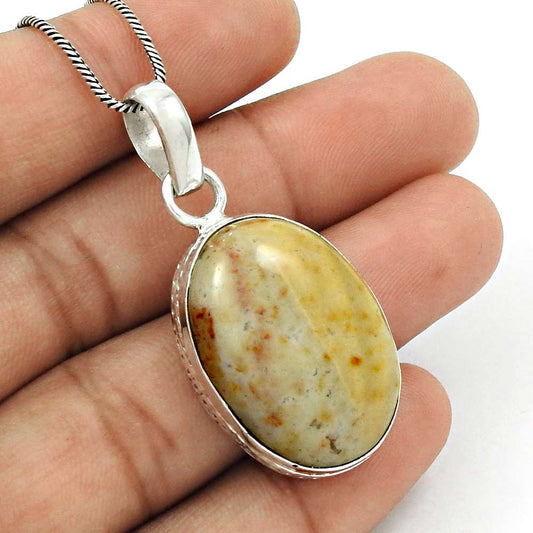 Natural Jasper Gemstone Pendant Boho 925 Sterling Silver Indian Jewelry F36