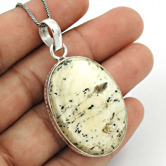 Natural Dendritic Agate Gemstone 925 Silver Pendant Bohemian For Women G36