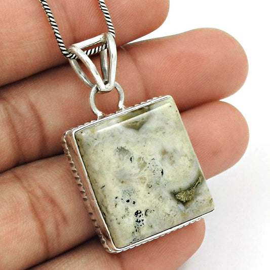 Gift For Women Pendant Stylish 925 Silver Natural Ocean Jasper Gemstone H36