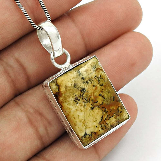 Anniversary Gift For Her Natural Picture Jasper Pendant Ethnic 925 Silver I36