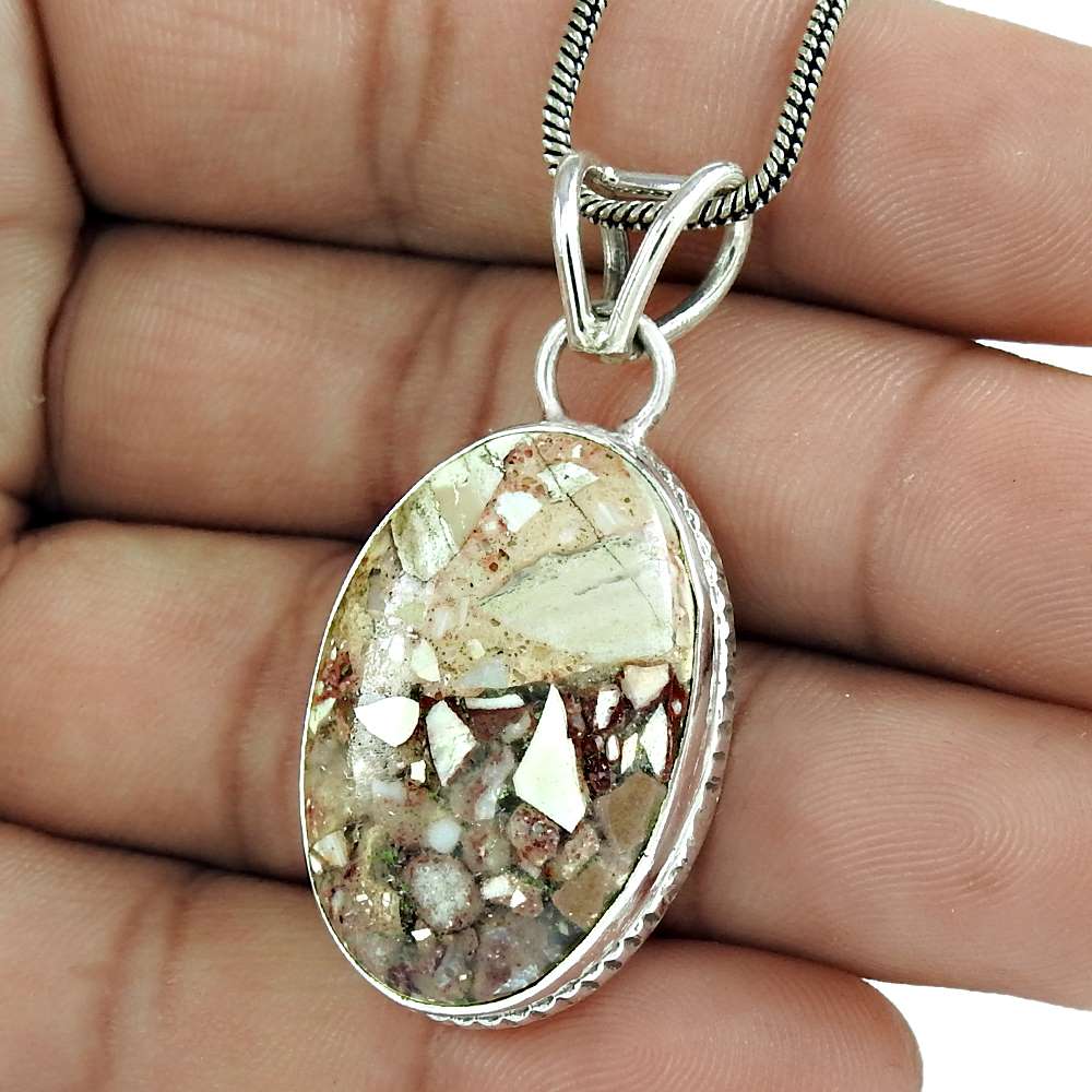 Natural Rosetta Gemstone 925 Sterling Silver Pendant Vintage For Women Z7