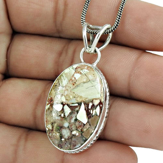 Natural Rosetta Gemstone 925 Sterling Silver Pendant Vintage For Women Z7