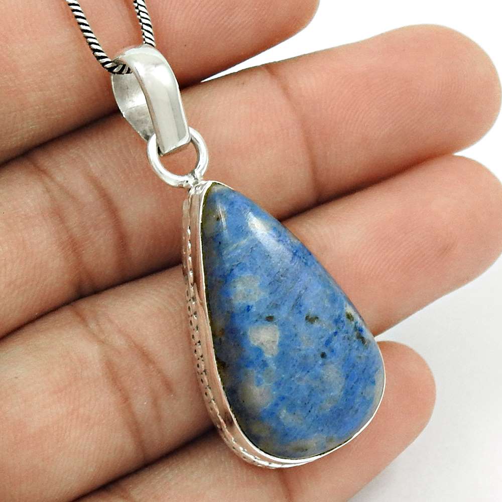 Natural Sodalite Gemstone 925 Sterling Silver Pendant Tribal For Girls K36
