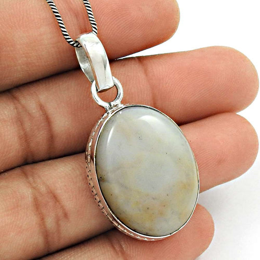 Natural Ocean Jasper Gemstone Pendant Bohemian Ivory 925 Sterling Silver M36