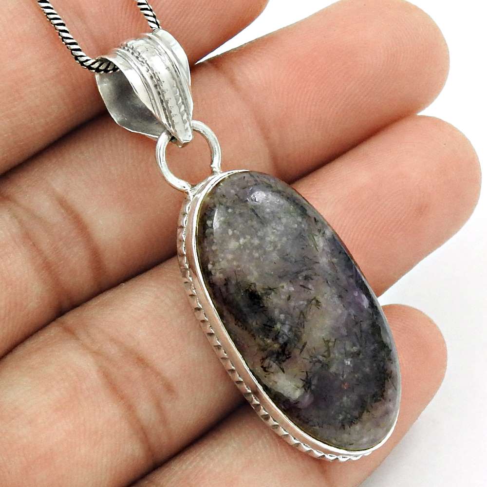 Birthday Gift For Her Natural Charoite Gemstone Pendant Stylish 925 Silver S36