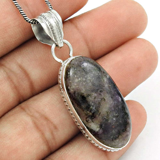 Birthday Gift For Her Natural Charoite Gemstone Pendant Stylish 925 Silver S36