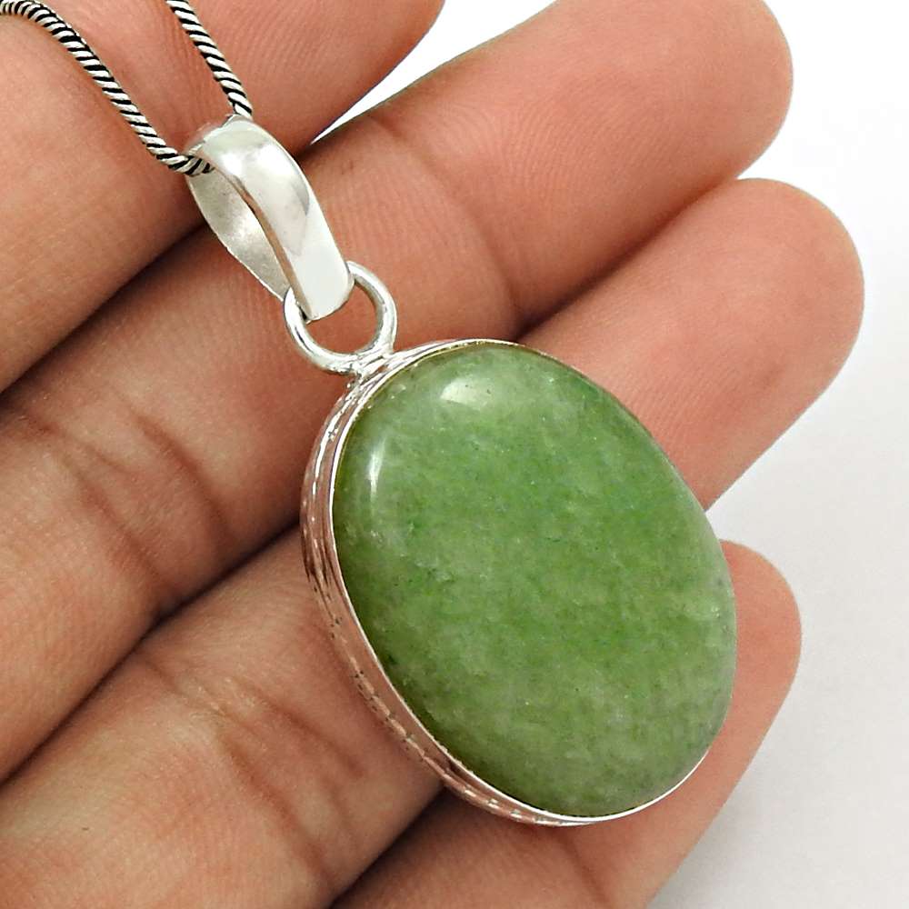 Natural Aventurine Gemstone 925 Sterling Silver Pendant Ethnic For Girls T36