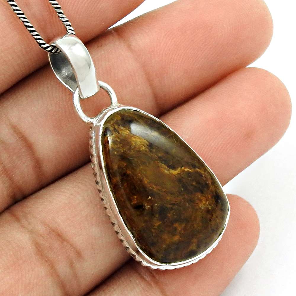 Natural Mushroom Rhyolite Gemstone Pendant Tribal 925 Silver For Girls V36
