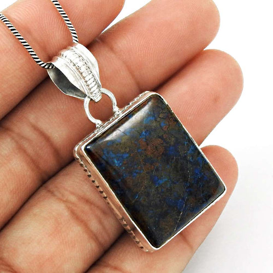 Gift For Women Pendant Bohemian 925 Sterling Silver Natural Azurite Gemstone W36