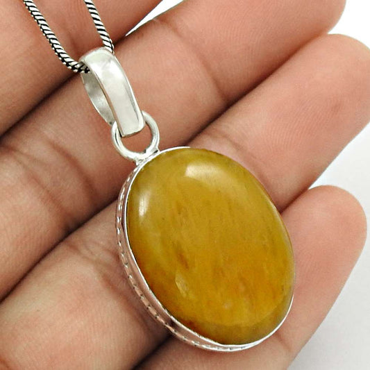 Natural Aventurine Gemstone Pendant Vintage Yellow 925 Sterling Silver Z36