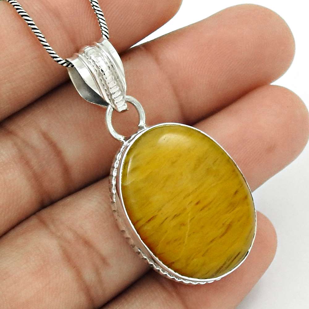 Natural Aventurine Gemstone Pendant Tribal 925 Sterling Silver For Girls A37