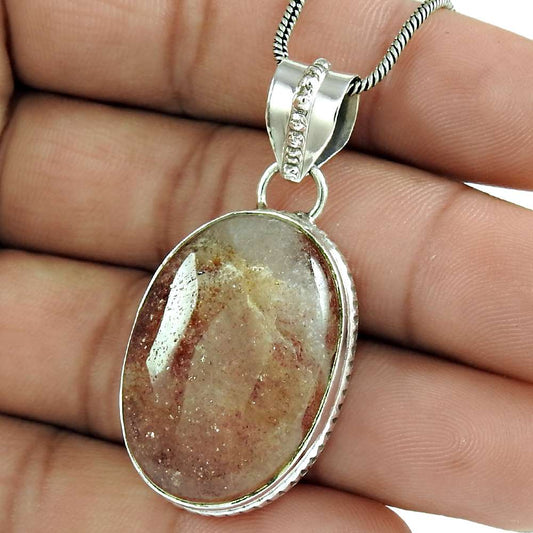 Natural Aventurine Gemstone Pendant Tribal Red 925 Sterling Silver Jewelry L6