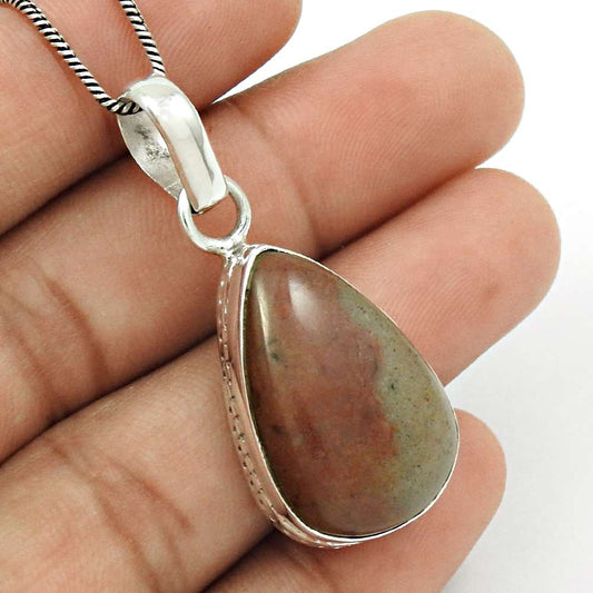 Wedding Gift For Her 925 Silver Natural Jasper Gemstone Pendant Bohemian C37