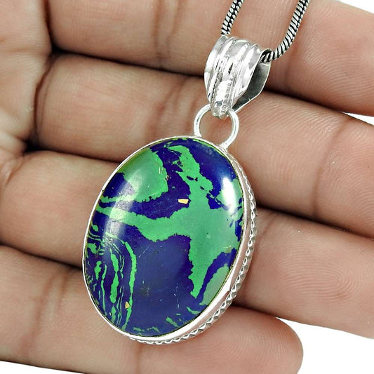 Natural Rainbow Calsilica Gemstone 925 Sterling Silver Pendant Boho For Girls S5