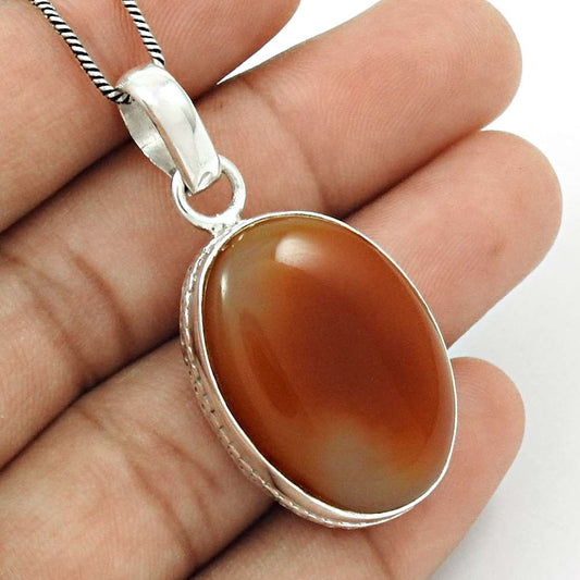 Natural Onyx Gemstone Pendant Tribal 925 Sterling Silver Jewelry For Girls F37