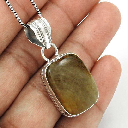 Natural Jasper Gemstone Jewelry 925 Sterling Silver Pendant Boho For Girls G37