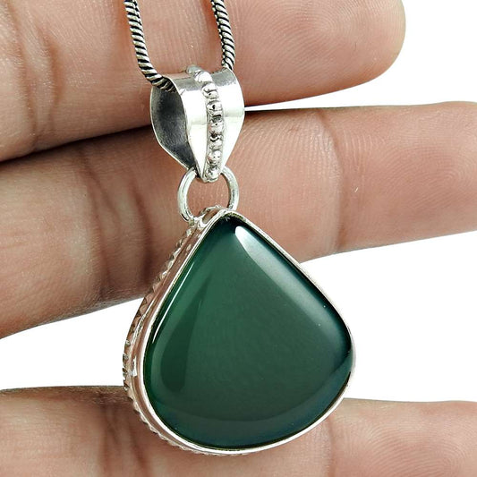 Natural Onyx Gemstone Jewelry 925 Sterling Silver Pendant Ethnic For Women K5