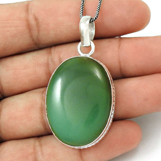 Natural Chrysoprase Gemstone 925 Sterling Silver Pendant Bohemian For Women H37
