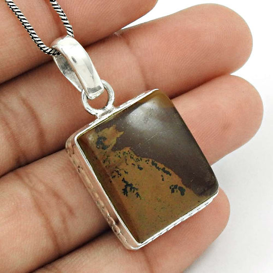 Anniversary Gift For Her Natural Picture Jasper Pendant Vintage 925 Silver P37