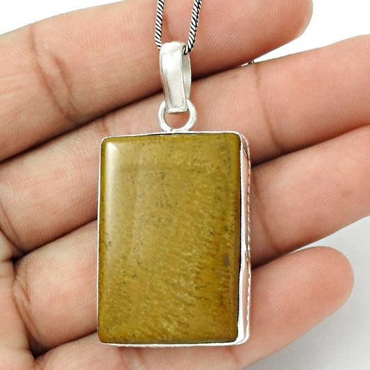 Birthday Gift For Her Natural Picture Jasper Pendant Tribal 925 Silver Q1