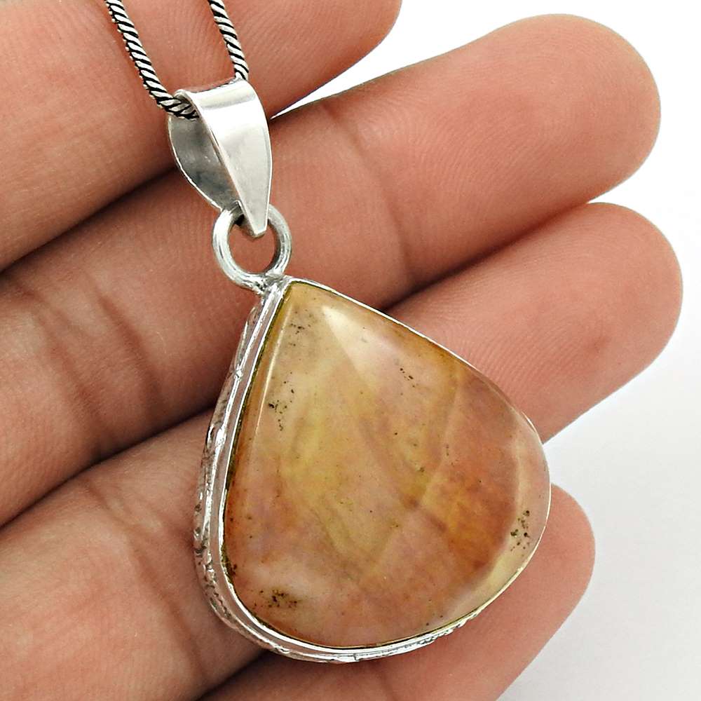 Natural Jasper Gemstone Pendant Vintage 925 Sterling Silver For Women V37