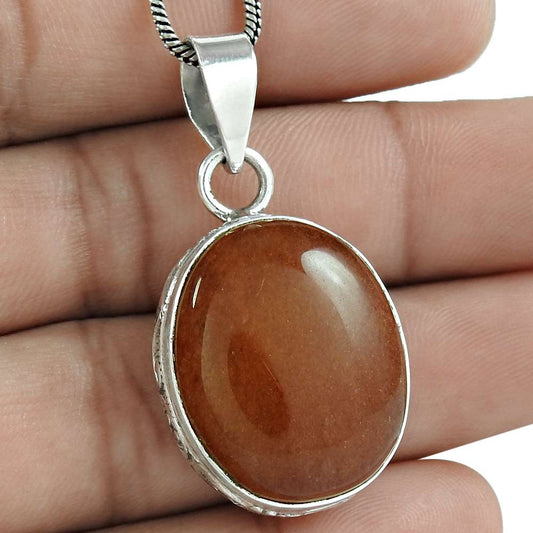 Natural Aventurine Gemstone Pendant Ethnic 925 Sterling Silver For Girls Y32