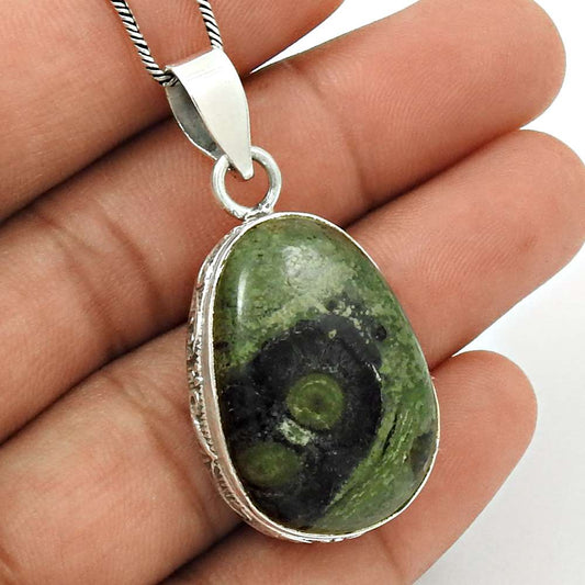 Natural Star Galaxy Jasper Gemstone Pendant Ethnic 925 Sterling Silver A38