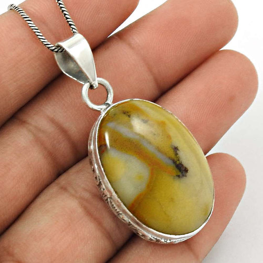 Natural Jasper Gemstone Pendant Vintage 925 Sterling Silver For Women B38