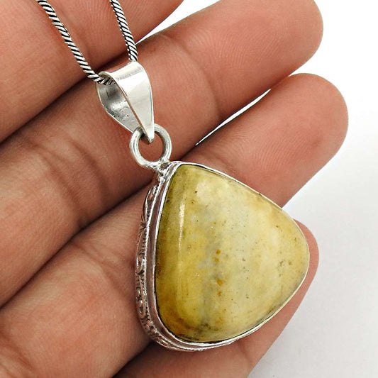 Wedding Gift For Her 925 Silver Natural Jasper Gemstone Pendant Tribal C38