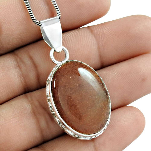 Gift For Her 925 Sterling Silver Natural Aventurine Gemstone Pendant Tribal D13