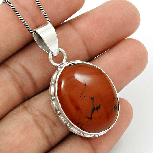 Natural Red Jasper Gemstone 925 Sterling Silver Pendant Boho For Girls D38