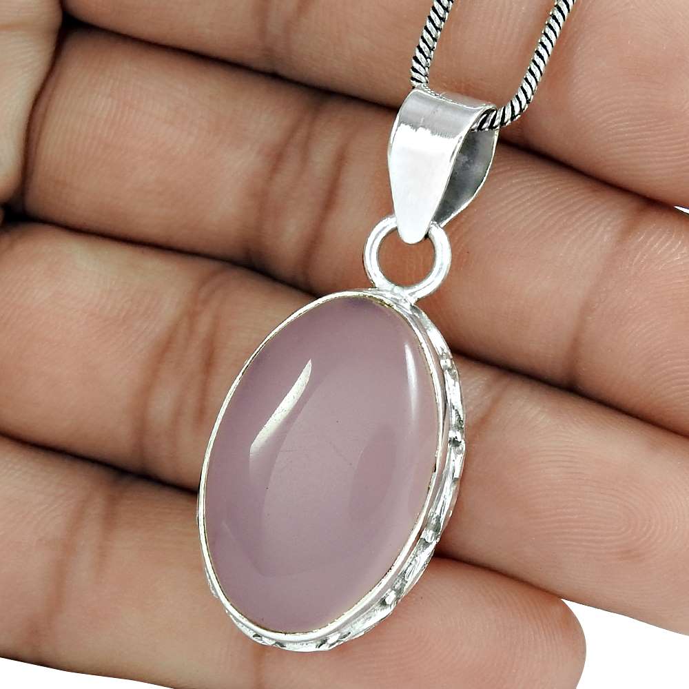 Wedding Gift For Her 925 Silver Natural Rose Quartz Gemstone Pendant Tribal U12