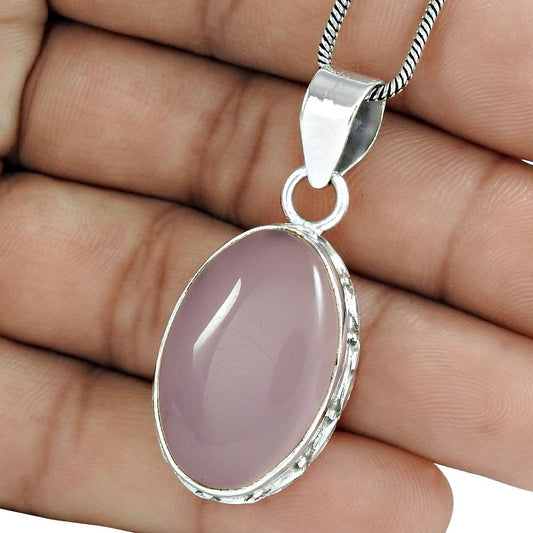Wedding Gift For Her 925 Silver Natural Rose Quartz Gemstone Pendant Tribal U12