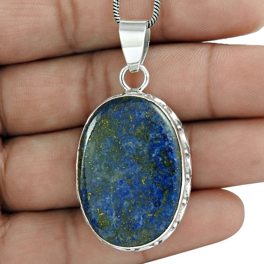 Natural Lapis Lazuli Gemstone 925 Sterling Silver Pendant Bohemian For Girls F7