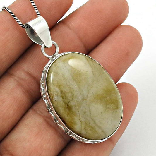 Natural Jasper Gemstone 925 Sterling Silver Pendant Bohemian For Girls E38