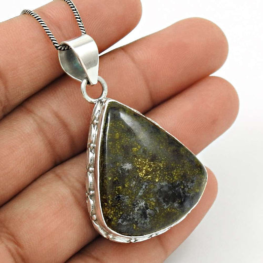 Natural Crinoid Fossil Gemstone Pendant Stylish 925 Silver For Girls F38