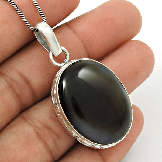 Gift For Women Pendant Vintage 925 Sterling Silver Natural Onyx Gemstone H38