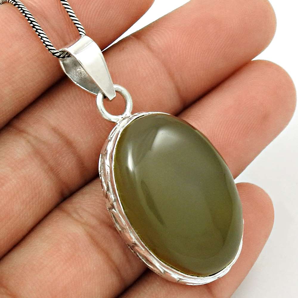 Natural Chalcedony Gemstone 925 Sterling Silver Pendant Boho For Women J38
