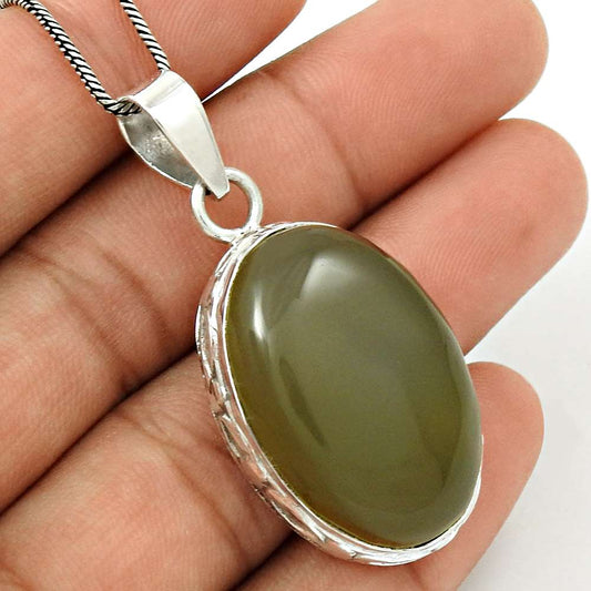 Natural Chalcedony Gemstone 925 Sterling Silver Pendant Boho For Women J38
