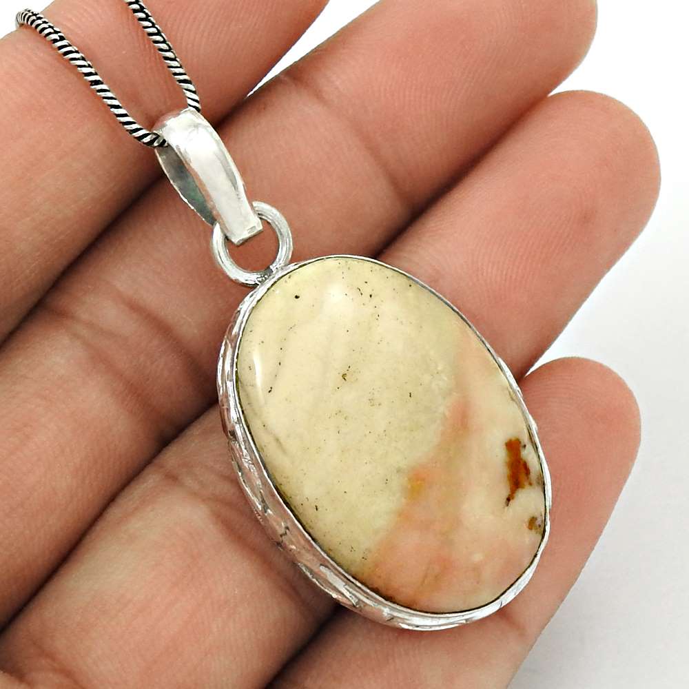 Natural Jasper Gemstone Pendant Bohemian 925 Sterling Silver Indian Jewelry K38