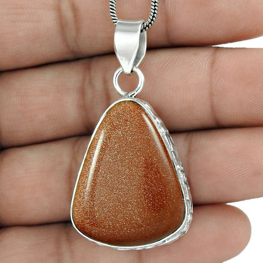 Natural Sunstone Gemstone Pendant Tribal Brown 925 Sterling Silver Jewelry G39