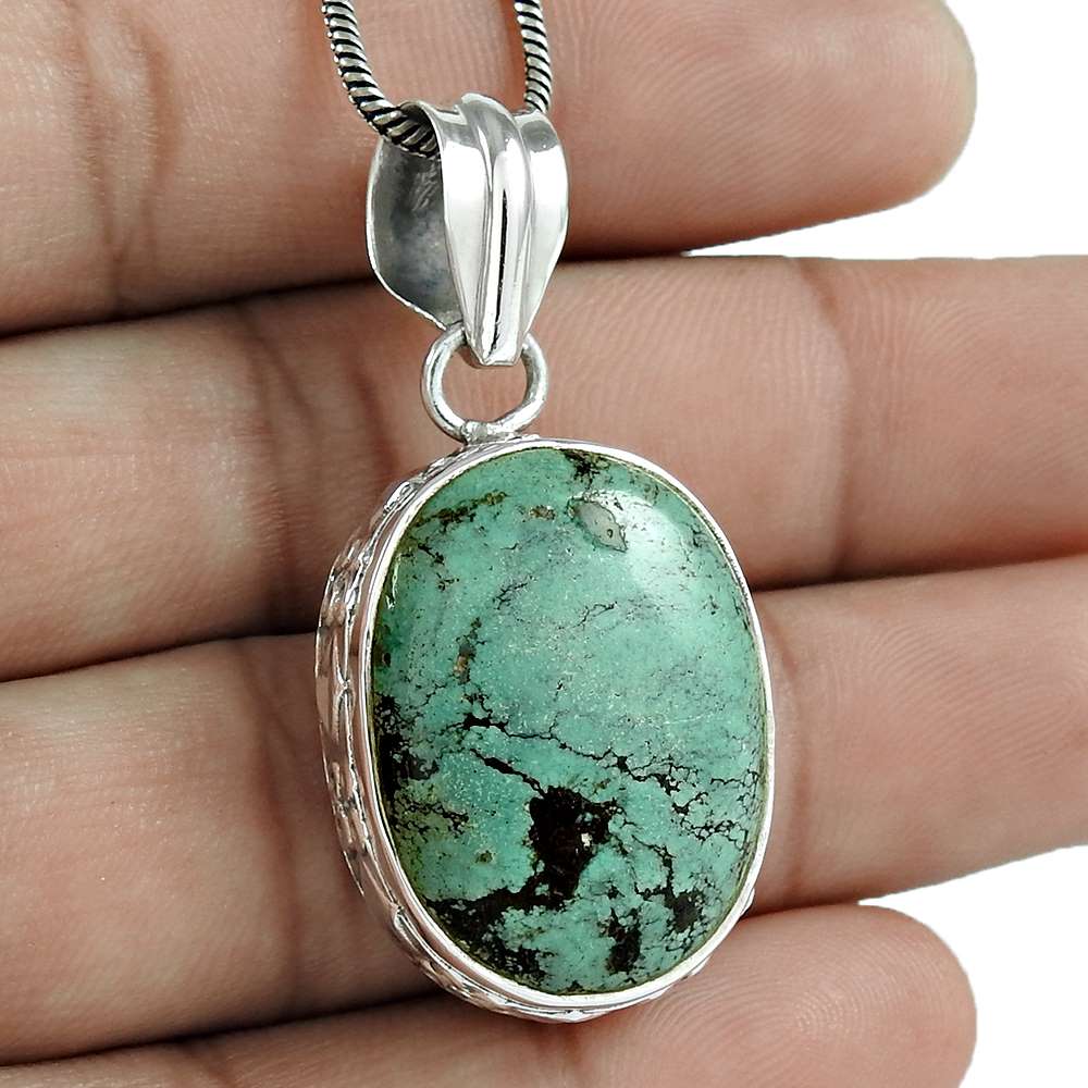Anniversary Gift For Her Natural Turquoise Gemstone Pendant Boho 925 Silver H39