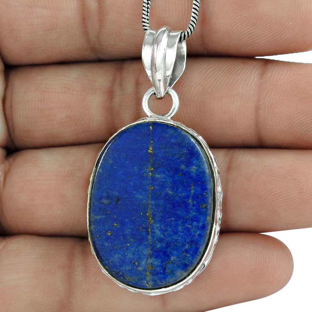 Natural Lapis Lazuli Gemstone 925 Sterling Silver Pendant Bohemian For Girls N8