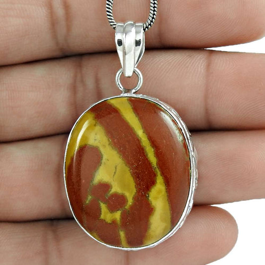 Birthday Gift For Her Natural Mookaite Gemstone Pendant Vintage 925 Silver I39
